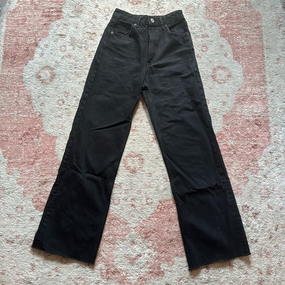 Zara black full length wide leg jeans - Picture 1 of 3